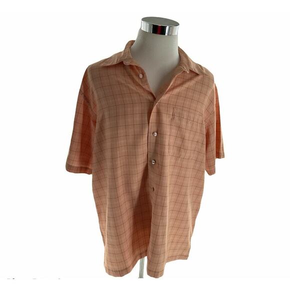 Izod Polynosic Windowpane Plaid Shirt Men XL Short Sleeve Chest Pocket Button Up - Picture 1 of 9